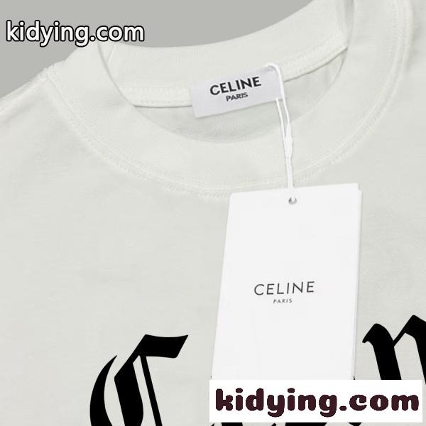 CELINE セリーヌ 2026新作 ロゴプリント 半袖Tシャツ オーバーサイズ コットン クルーネック 人気-4