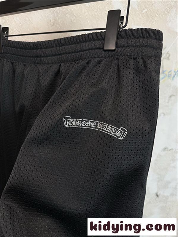 ブラック メッシュショーツ Chrome Hearts クロムハーツ コピー CHロゴ刺繍 ゴムウエスト ドローコード付き カジュアルハーフパンツ-5