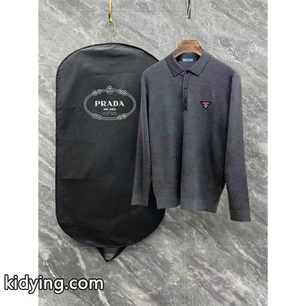 グレー セーター POLO プラダ PRADA スーパーコピー 2025秋冬ビジネス 上品 最新コレクション-1