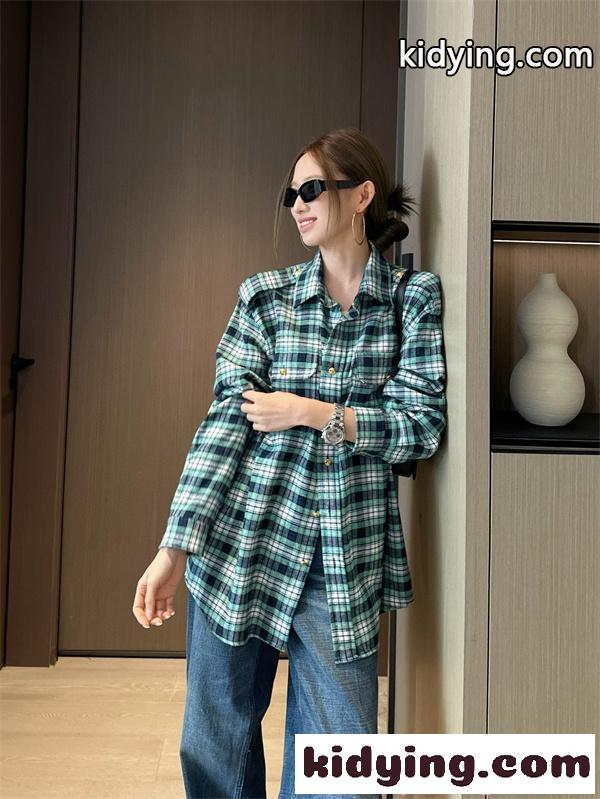 新潮注目 グリーンチェック柄 CELINE セリーヌ コピー ヴィンテージ レディース 長袖シャツ-6
