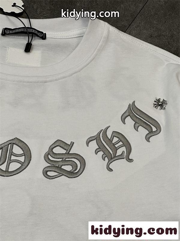 クロムハーツ コピー 半袖 Tシャツ メンズ ワイドフィット 刺繍デザイン クロスモチーフ ゴシック文字 バックプリント フロントロゴ オーバーサイズ カジュアル ストリート ホワイト 春夏-5