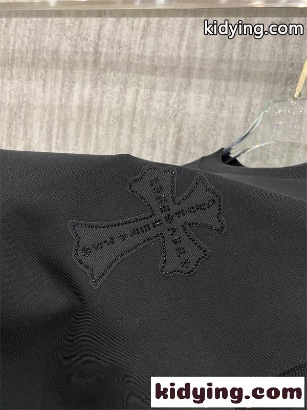CHROME HEARTS 人気 ブラック クロムハーツ コピー ワンポイント ホワイト 半袖 Tシャツ シンプル-3
