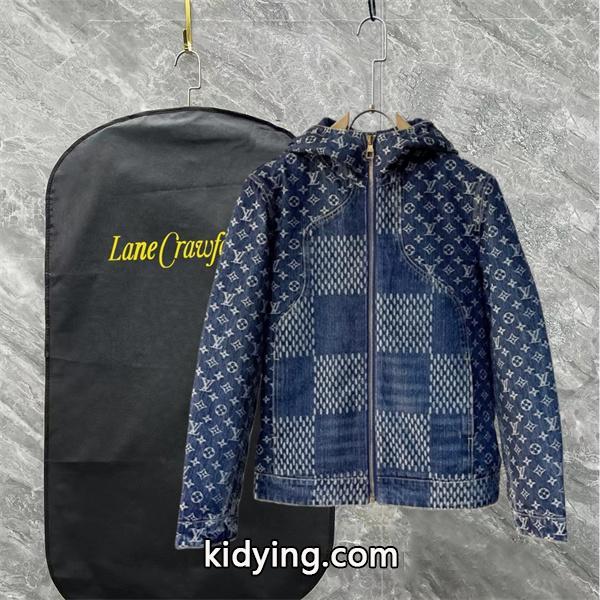 Louis Vuitton ルイヴィトン 偽物 デニムダウンジャケット 秋冬限定 高級感溢れる 人気 ネイビーブルー パッチワークデザイン-0