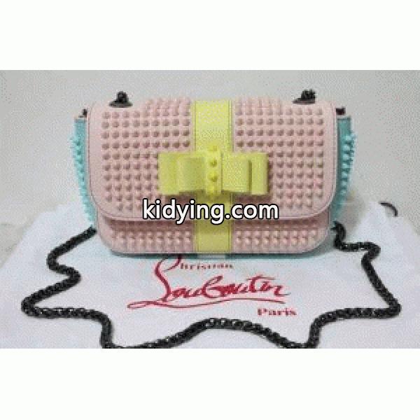Christian Louboutinクリスチャンルブタン人気コピー ショルダー掛けバッグ レディース斜め掛けバッグ レザー スパイク ピンクxイエローxブルー-0