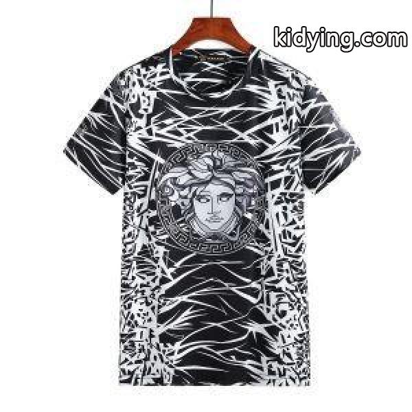 2018割引セールVERSACEヴェルサーチＴシャツスーパーコピーイエロー、ホワイトのメデューサ付きメンズクルーネック半袖トップス-1