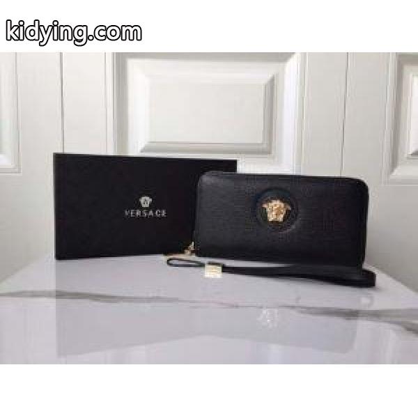 VERSACE ヴェルサーチ メンズ ジップ長財布 PALAZZO LEATHER ORGANIZER 最新の注目されたコレクション ブラック 日常 コピー-0