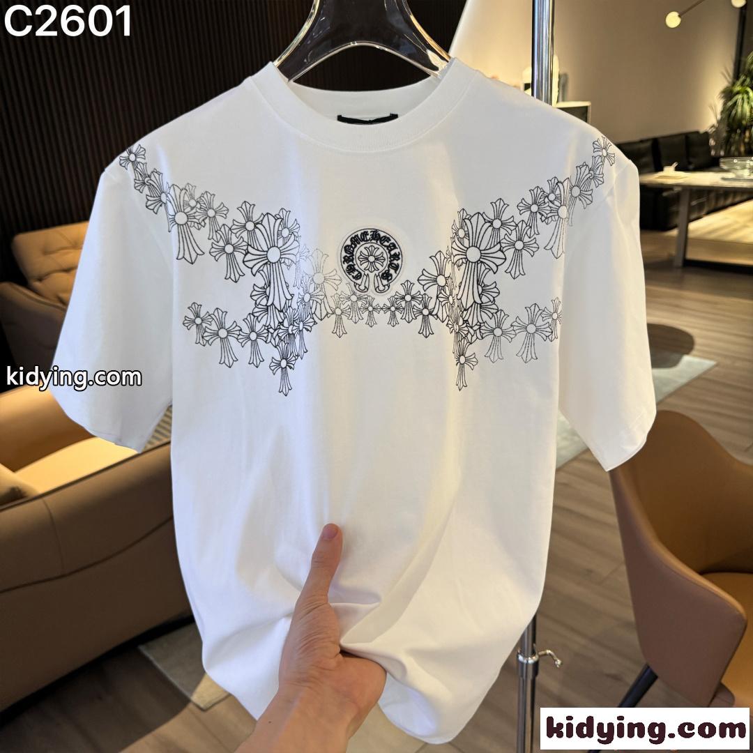 クロムハーツ コピー 半袖 Tシャツ ブラック ホワイト クロス刺繍ロゴ フラワーモチーフ ストリートファッション メンズ Louis Vuitton-6