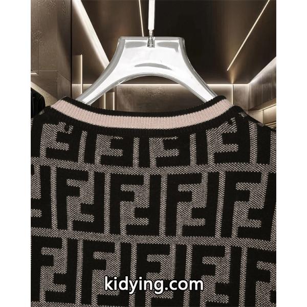 ニット セーター メンズ FFロゴ 総柄 グレー  長袖 FENDI フェンディ コピー-4