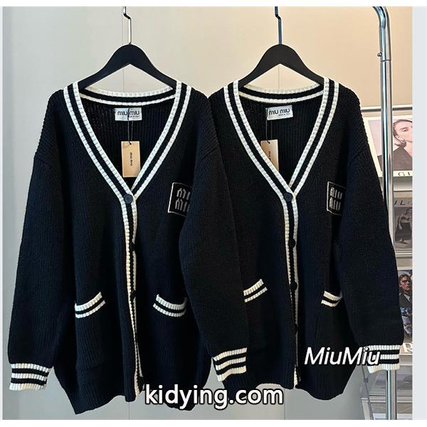 人気ミュウミュウカーディガン コピーレディース Miu Miu ミュウミュウ Vネック ニット 羽織り ブラック-0