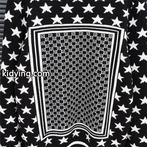 BALMAIN コピー 秋冬デザイン ブラック × ホワイト 星柄 × 幾何ロゴ ニットセーター バルマン-8