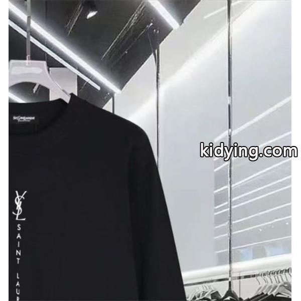 ホワイト 縦ロゴ ロングスリーブ T シャツ サンローラン SAINT LAURENT コピー 秋冬日常シンプル定番-6