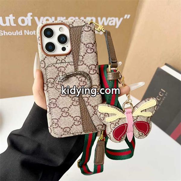 グッチGucci激安酒神横型カードポケット付きソフトケースストラップ対応iPhone用-5