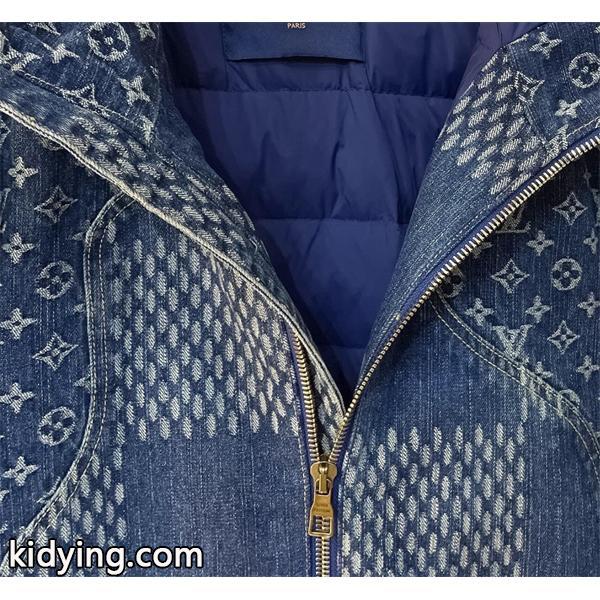 Louis Vuitton ルイヴィトン 偽物 デニムダウンジャケット 秋冬限定 高級感溢れる 人気 ネイビーブルー パッチワークデザイン-4