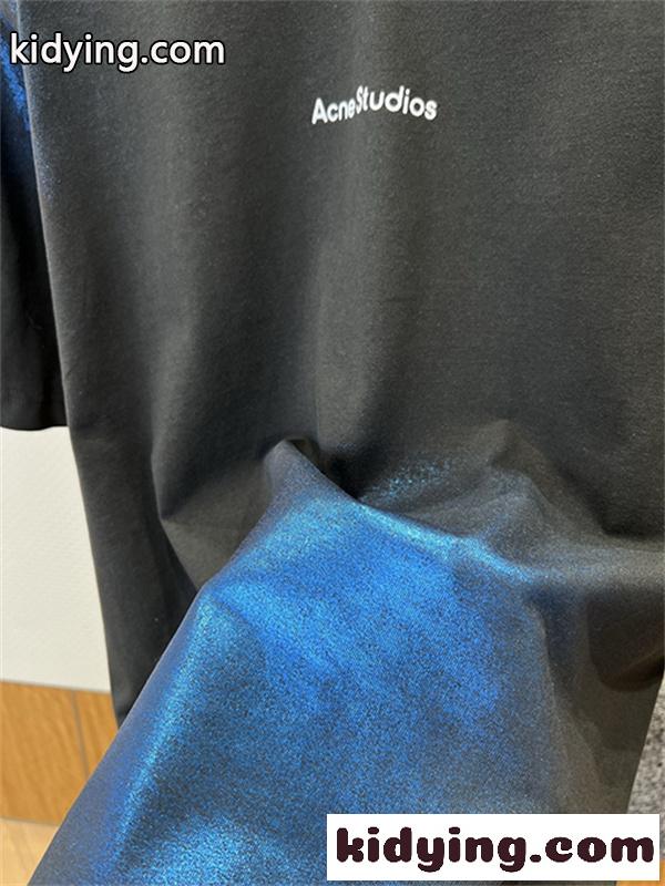 チャコールブラック 半袖Tシャツ Acne Studios 胸元ミニロゴ アクネストゥディオズ コピー クルーネック ゆったりシルエット-7