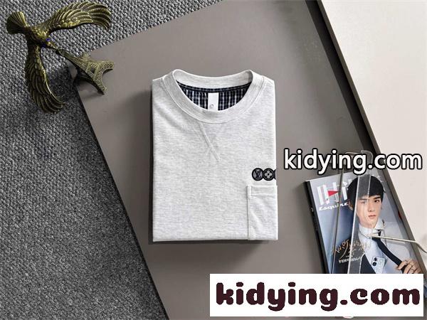 ルイ・ヴィトン コピー ワンポイントポケットTシャツ 半袖 グレーメランジ ロゴ刺繍 クルーネック ミニマル カジュアル LOUIS VUITTON-1