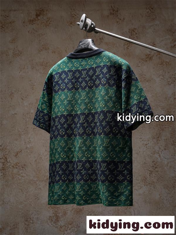 ボーダー 切替 モノグラム ジャガード 半袖ニットTシャツ 上質素材 厚手 高級感 ルーズフィット メンズ レディース ルイヴィトン コピー Louis Vuitton-2