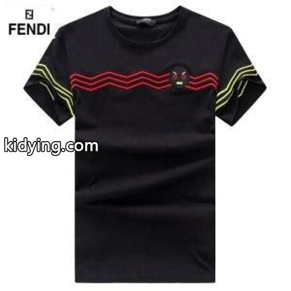 フェンディ tシャツ 激安 FENDI お買い得 通気性 滑らか綿麻素材 きれいTシャツ 半袖 ブラック、ホワイト、赤色-0