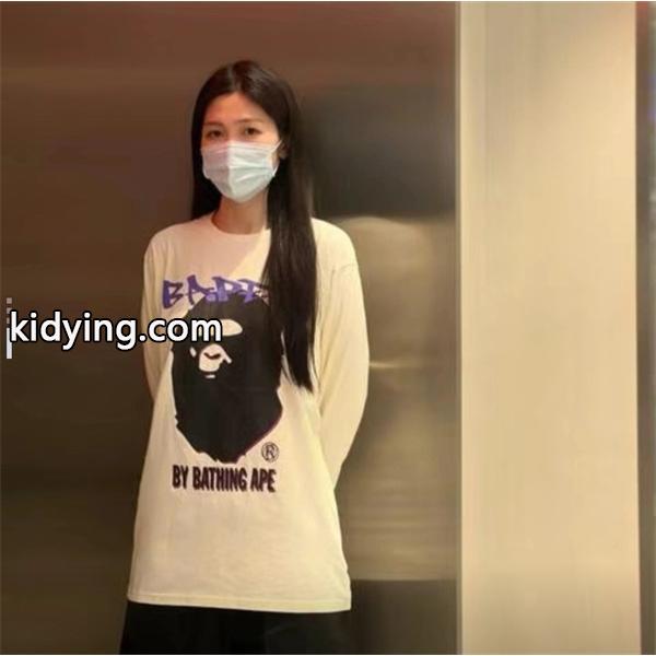 ベージュ グラフィティ 猿人头 長袖 T シャツ ベイプ BAPE コピー 秋冬ストリートトレンディ-2