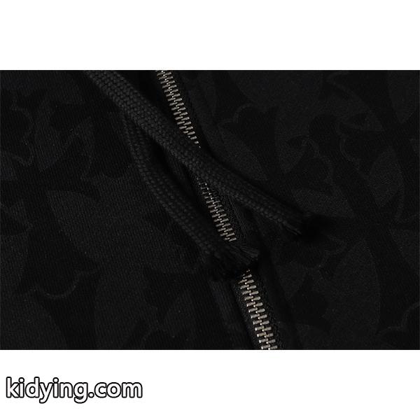 クロムハーツ コピー Chrome Hearts パーカー 売れ筋 ブラック 総柄 × フラワーモチーフ 存在感デザイン 2025秋冬コーデ-3