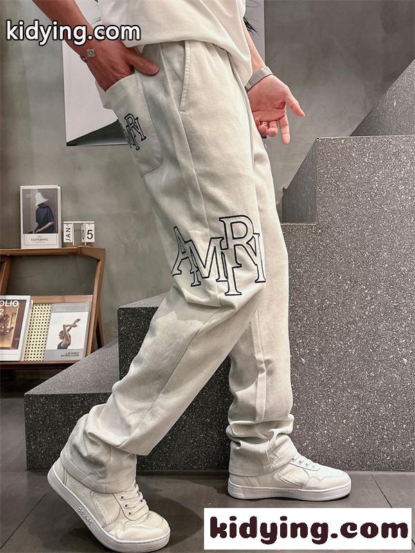 ロングパンツ アミリ コピー 刺繍ロゴ AMIRI ストレートシルエット スウェット素材 リラックス-6