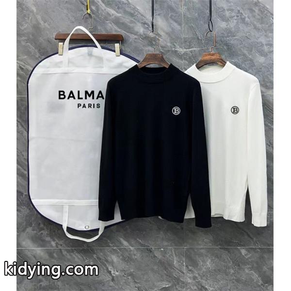 BALMAIN コピー 秋冬ビジネスシャープ 定番 ブラック × ホワイト 半高领 円形ロゴ ニットセーター バルマン-0