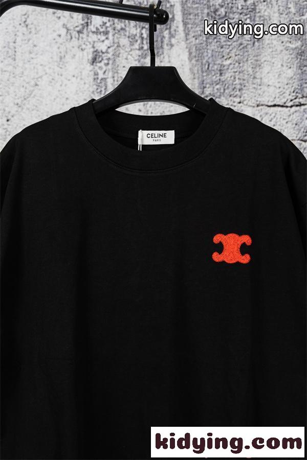 人気 ホワイト ミニロゴ刺繍 清潔感 定番 CELINE セリーヌ コピー 半袖Tシャツ-3