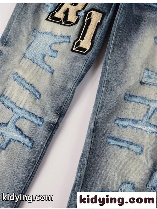 アミリ コピー デニムパンツ インディゴブルー AMIRI 2026新作 ダメージ加工 スリムシルエット-4
