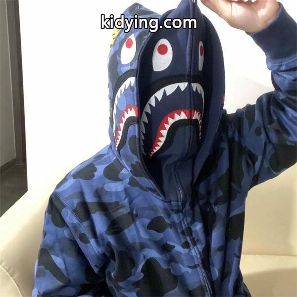 BAPE コピー 秋冬 復古 定番 グレー カモフラージュ シャーク 連帽 ジップアップ ベイプ-1