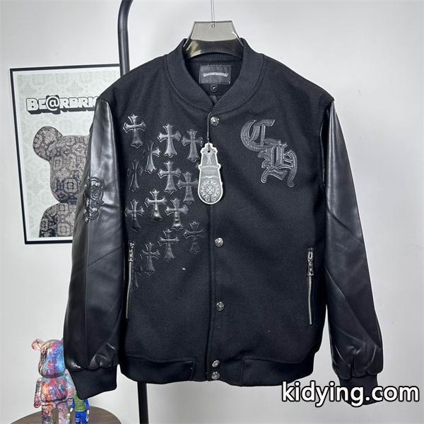 CHROME HEARTS コピー 上品 重厚 レザースタジャン クロス刺繍 ブラック クロムハーツ-3
