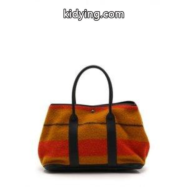 エルメス HERMES トートバッグ ガーデンパーティPM ロカバール ライトブラウン オレンジ ダークネイビー ウール レザー レディース 販売通販-0