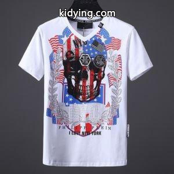 大胆なデザインPHILIPP PLEINフィリッププレイン激安のメンズvネック半袖Ｔシャツトップス通販品-0