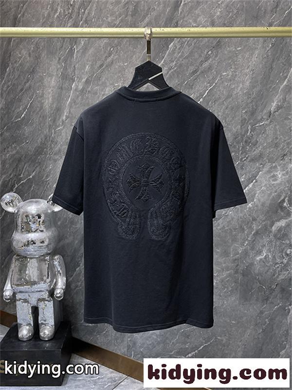 バックプリントTシャツ Chrome Hearts クロムハーツ コピー トーンオンクロス柄 半袖 丸首 ストリートカジュアル-2