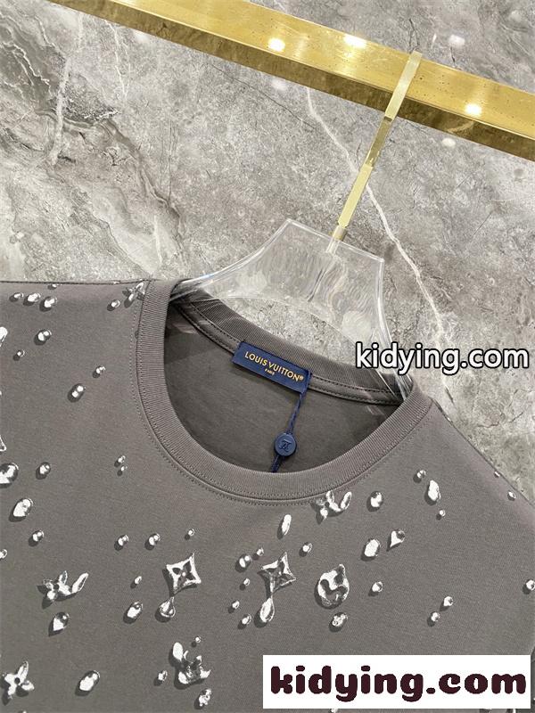 グレー 半袖Tシャツ Louis Vuitton メタリックモノグラム ルイヴィトン コピー しずく柄プリント クルーネック 総柄デザイン-2