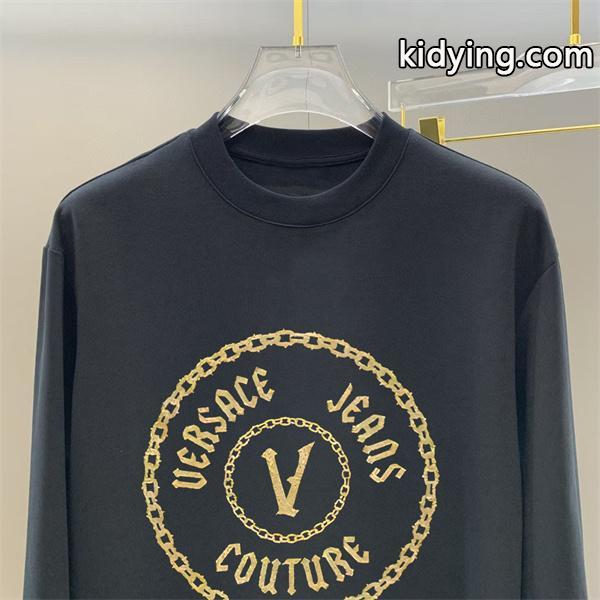 ヴェルサーチ VERSACE コピー 2025秋冬インディスペンサブル 伝統 ブラック × ホワイト ゴールド V 柄 長袖Tシャツ-2