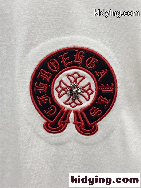 レッド 半袖Tシャツ Chrome Hearts クロムハーツ コピー 胸元サークルロゴ クルーネック ワンポイントデザイン ゆったりシルエット-8