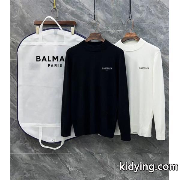 ブラック × ホワイト 半高领 ミニ字母ロゴ ニットセーター バルマン BALMAIN 偽物 秋冬日常保温 ユニセックス-0