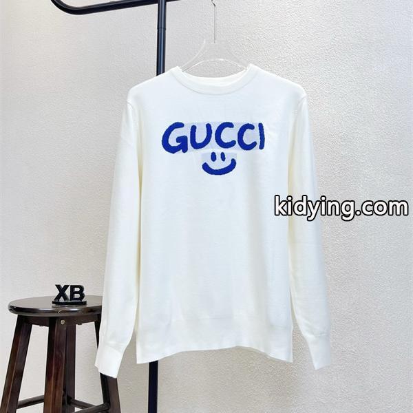 グッチ スーパーコピー スマイルロゴ クルーネック ホワイト ニット セーター プレミアム GUCCI-0