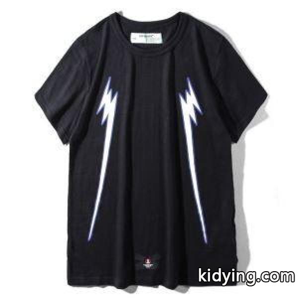 激安大特価100%新品Off-Whiteオフホワイトtシャツコピー カジュアル イナズマ メンズ クルーネック半袖Tシャツ ブラック ホワイト-0