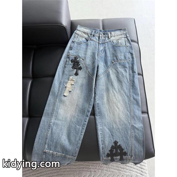 Chrome Hearts クロムハーツ 新作 グレー クロス刺繍デザイン コピー デニムパンツ 洗練-1
