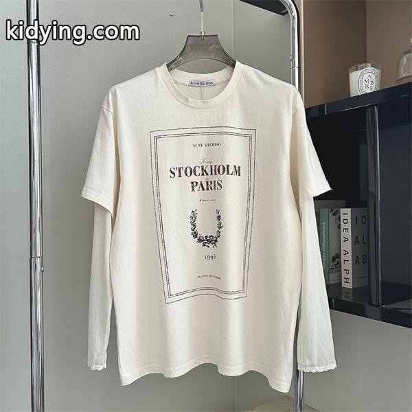 Acne Studios コピー 激安 アクネステュディオズ 25FW 新作 レース切替 ロングスリーブTシャツ メンズ レディース兼用 偽レイヤード オーバーサイズ カジュアル-2