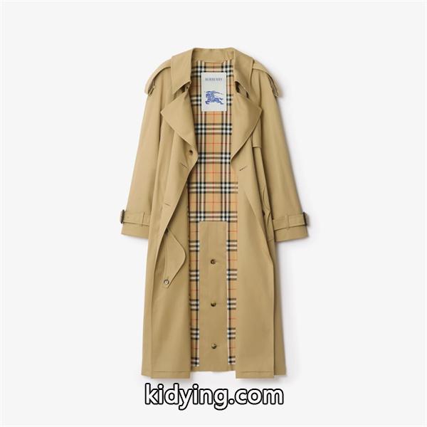 BURBERRY 激安 2025新作 レディース トレンチコート ロング丈 ダブルブレスト 定番ベージュ 裏地チェック 英国風エレガントアウター-5