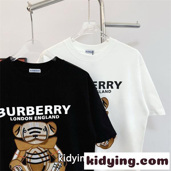 ホワイト ブラック バーバリー コピー Tシャツ 熊モチーフ プリント 大型ロゴ 日常 カジュアル モード感 Burberry-7