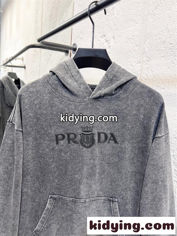 PRADA プラダ コピー トレンド モード加工 ヴィンテージ風 パーカー メンズ-1