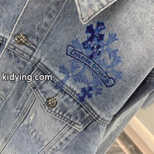 CHROME HEARTS コピー 高級 クラシック デニムジャケット クロス刺繍 ストリートスタイル クロムハーツ-2