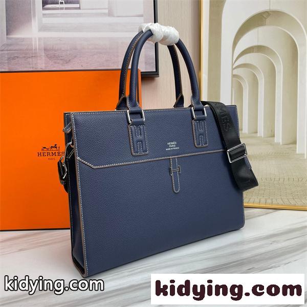 ネイビー ビジネストートバッグ HERMES エルメス コピー レザー調 ハンドバッグ ショルダーストラップ付き フラップデザイン-0