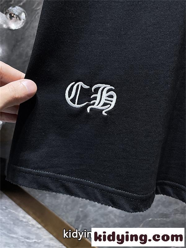 ホワイト 半袖Tシャツ Chrome Hearts クロムハーツ コピー マルチカラークロスロゴ バックデザイン 丸首 リラックスフィット ブラック-2