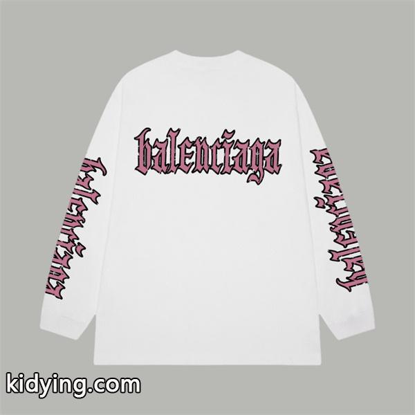 バレンシアガ コピー 長袖Tシャツ ピンクロゴ プリント 長袖 ストリートファッション カジュアル BALENCIAGA-0