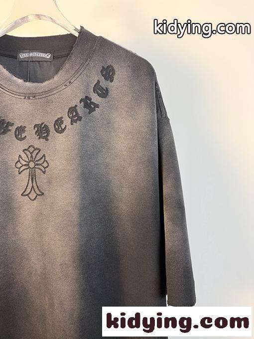 グラデーション 半袖Tシャツ Chrome Hearts クロムハーツ コピー ゴシックロゴ クロスモチーフ ウォッシュ加工 ルーズフィット ブラック-3