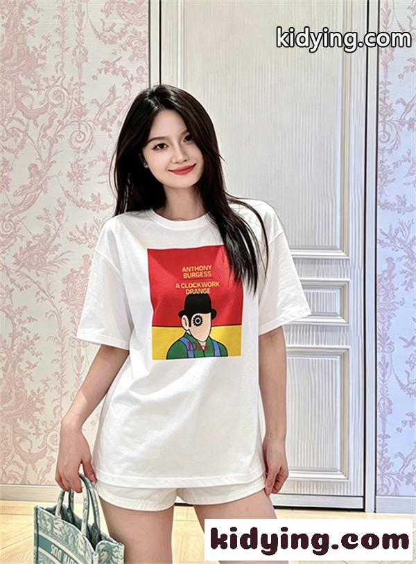 ホワイト 半袖Tシャツ Dior アートグラフィックプリント ディオール コピー カラーブロック クルーネック メンズカジュアル-2