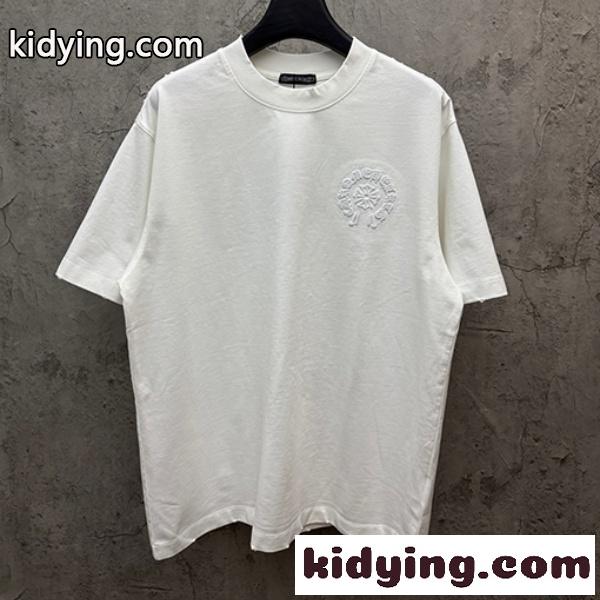 CHROME HEARTS クロムハーツ ホワイト 半袖Tシャツ 胸元エンボスロゴ クルーネック 爽麗 ゆったり 人気 トップス-0